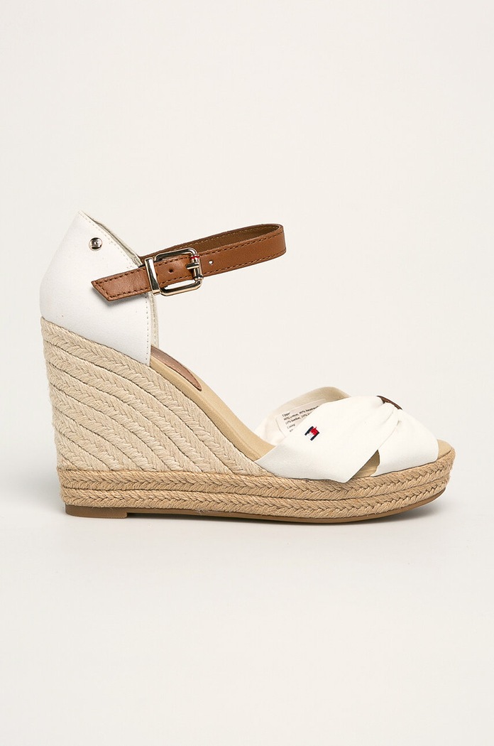 Πέδιλα Tommy Hilfiger BASIC OPENED TOE HIGH WEDGE υφασμάτινο λευκό FW0FW04784
