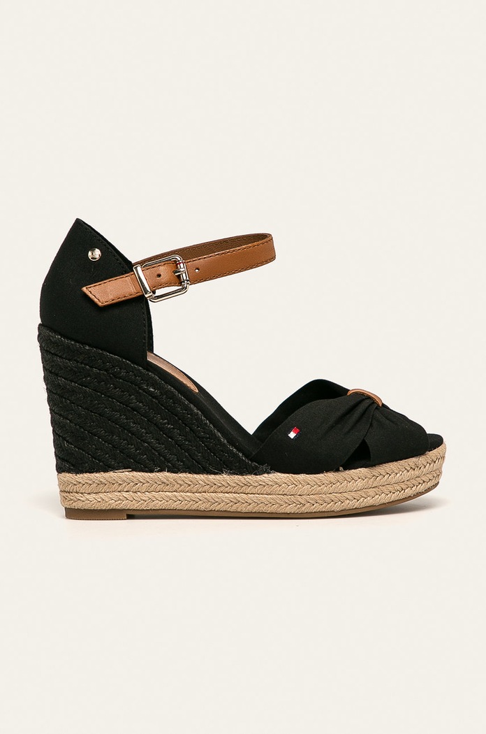 Πέδιλα Tommy Hilfiger BASIC OPENED TOE HIGH WEDGE υφασμάτινο μαύρο FW0FW04784