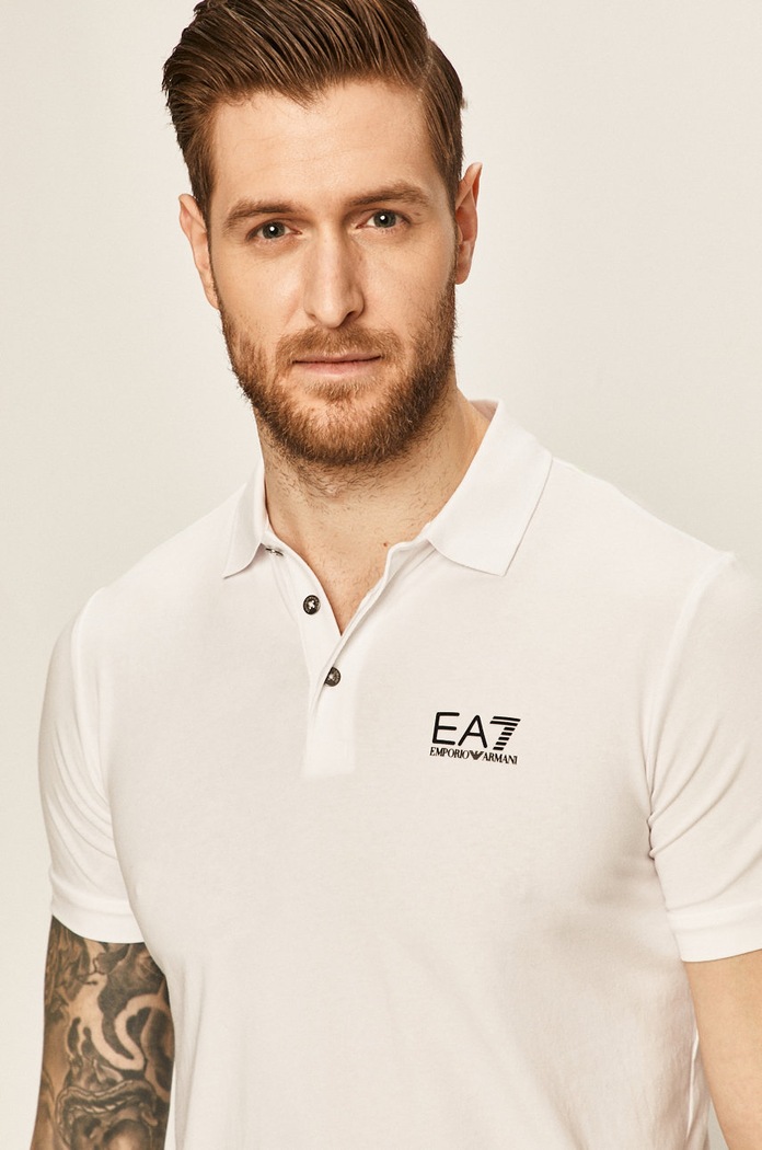 Polo tričko EA7 Emporio Armani bavlna biela 8NPF04.PJM5Z