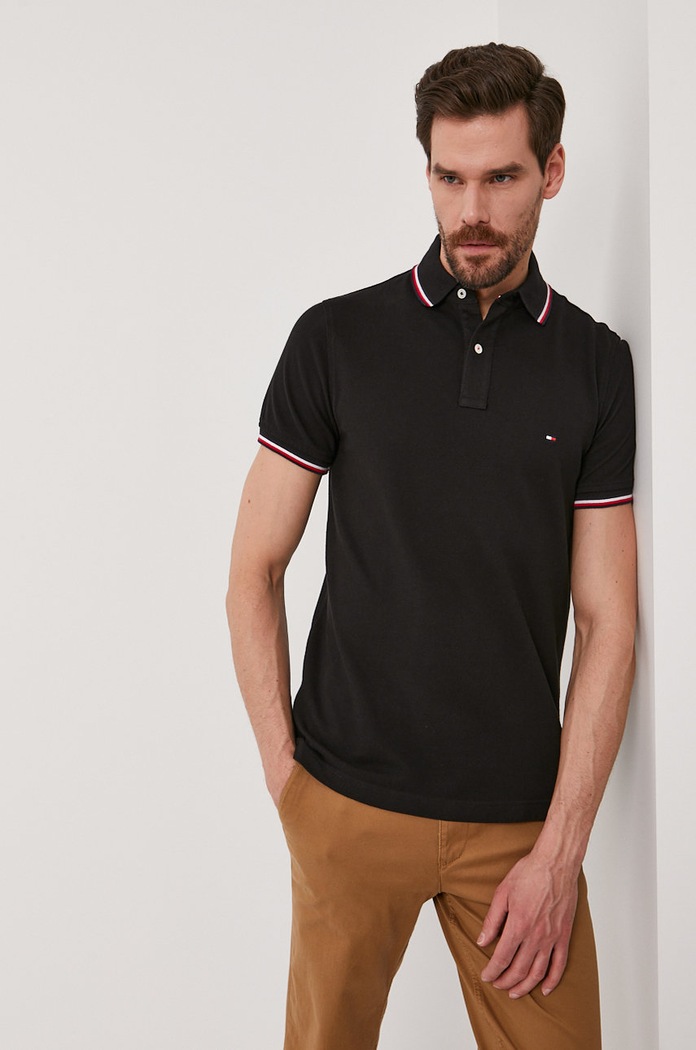 Tommy Hilfiger - Πόλο βαμβάκι μαύρο MW0MW13080