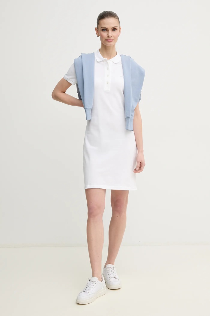 Lacoste φόρεμα με βαμβάκι EF5473 λευκό SS26