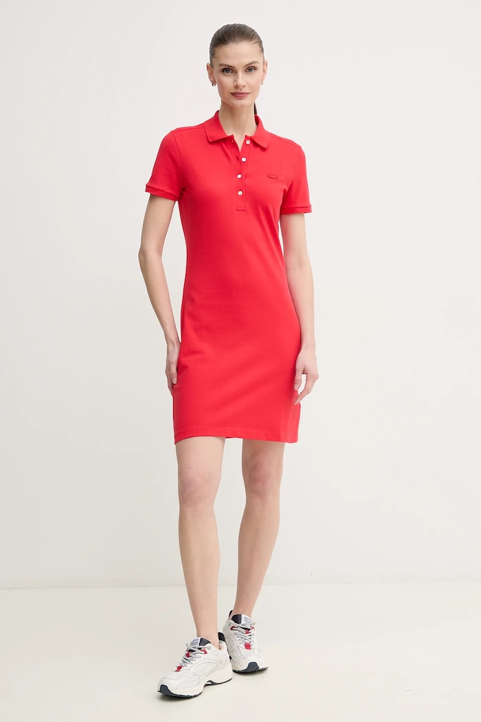 Lacoste sukienka z bawełną EF5473 czerwony SS26