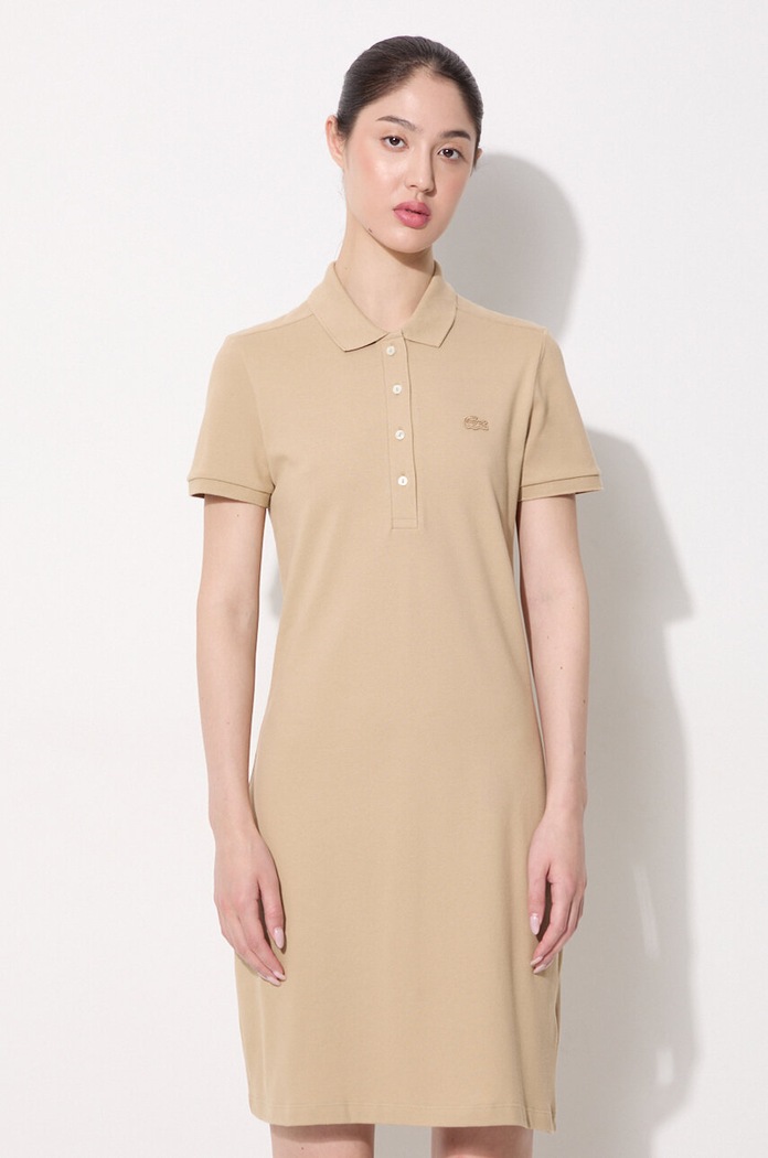 Lacoste dress plain with cotton mini beige EF5473