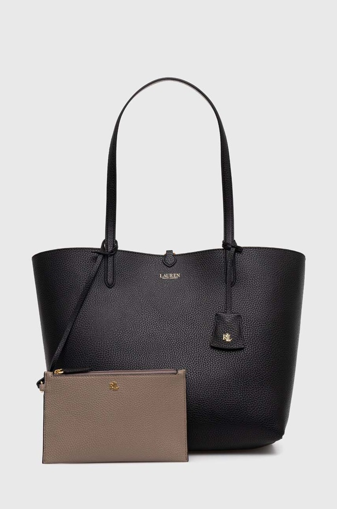 Lauren Ralph Lauren - Dvostrana torba bez uzorka crna 431795329001