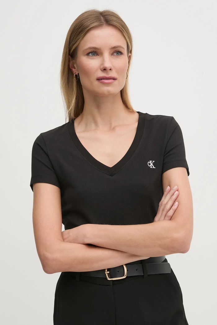 Calvin Klein Jeans - T-shirt elasztánnal fekete J20J213716