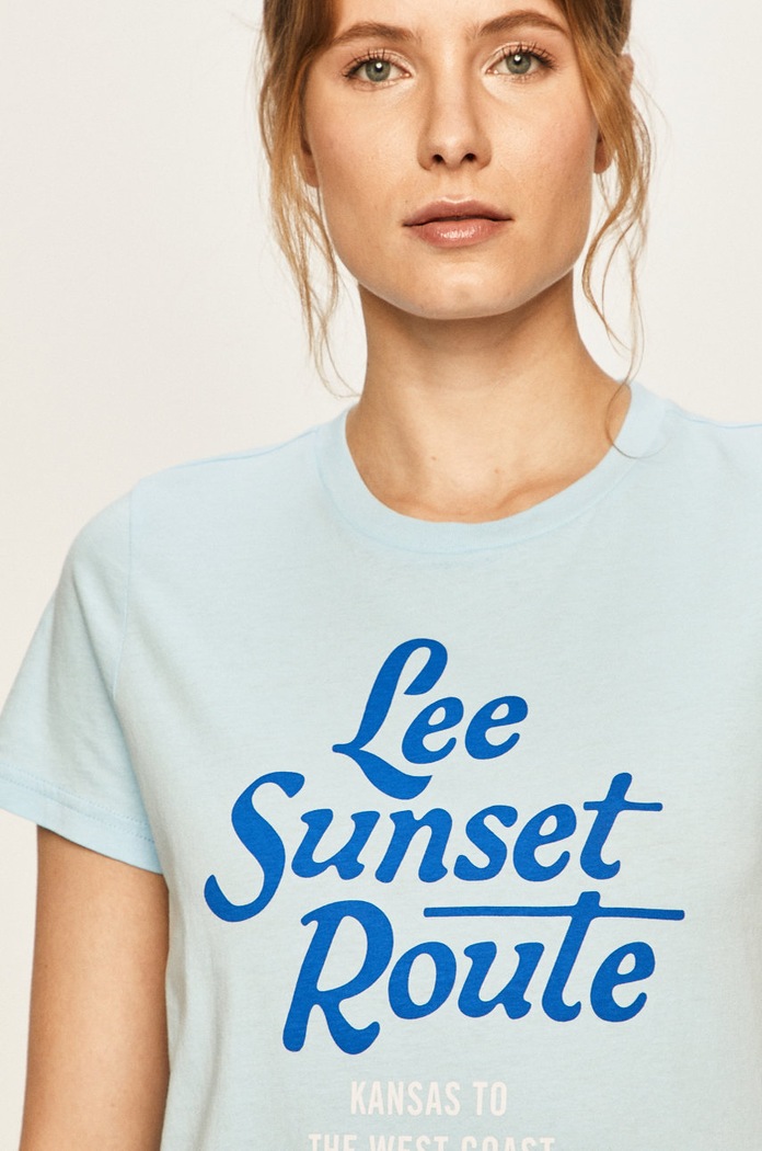 Lee - T-shirt nadruk niebieski L41AEPNR