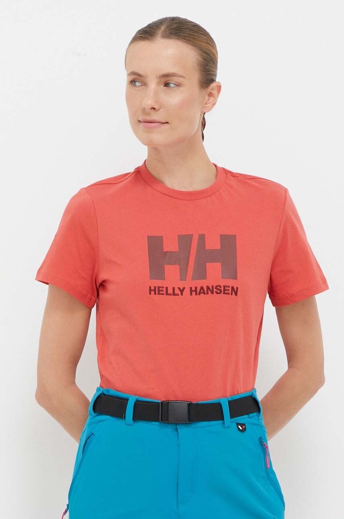 Bombažna kratka majica Helly Hansen Potisk rdeča 34112