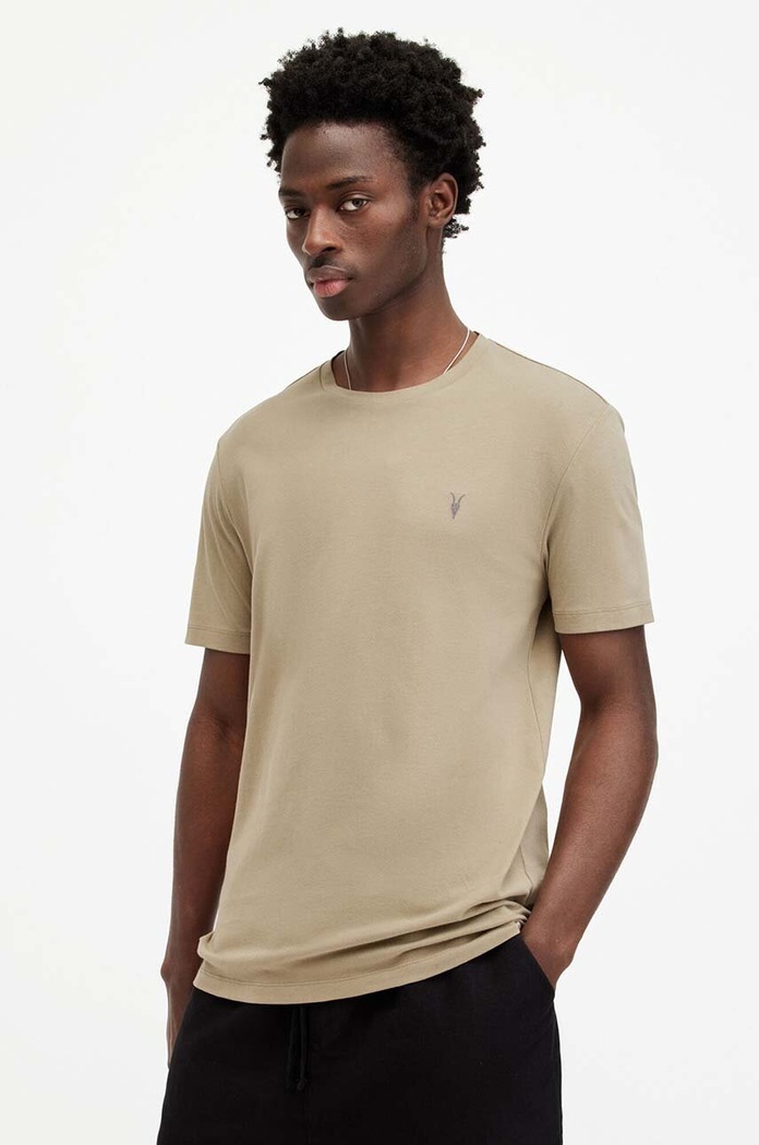 Bombažna kratka majica AllSaints BRACE SS CREW Brez vzorca rjava MD131G