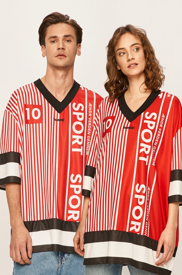 Hummel - Pánske tričko V výstrih červená 207038
