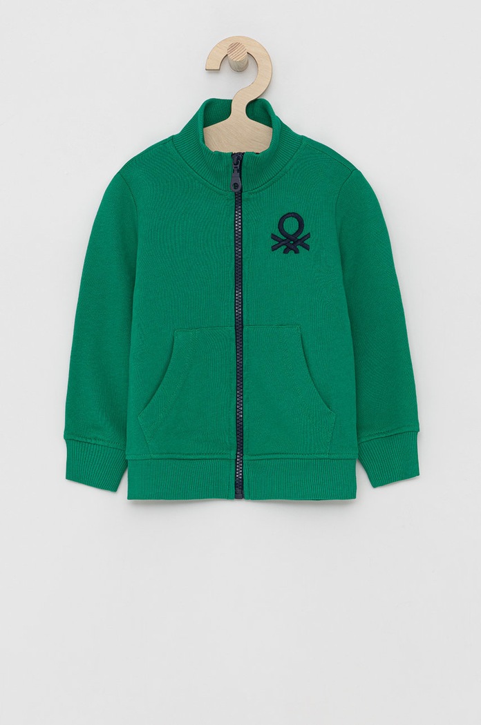 Dětská bavlněná mikina United Colors of Benetton bez kapuce zelená 3J68C5196.82.100