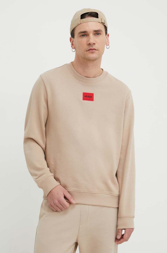 Bavlněná mikina HUGO Diragol212 bez kapuce béžová 50447964