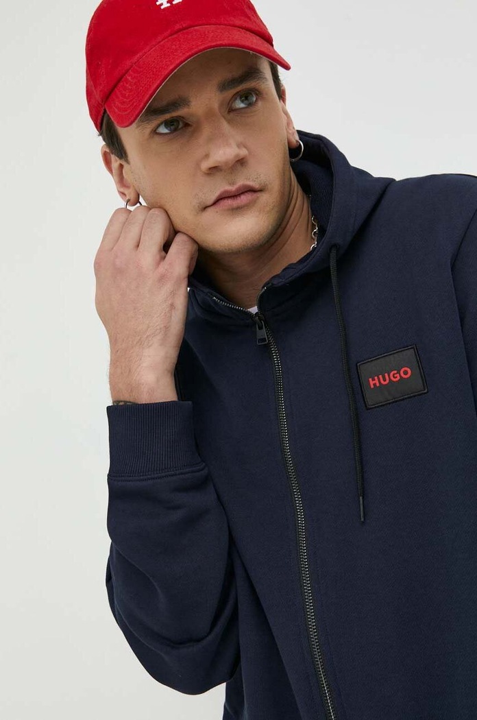 HUGO bluza bawełniana Daple212 z kapturem granatowy 50447972