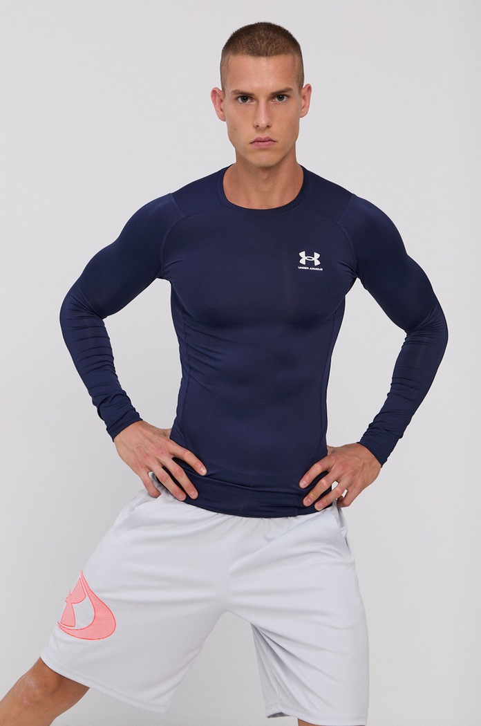 Majica z dolgimi rokavi za vadbo Under Armour Z elastanom mornarsko modra 1361524