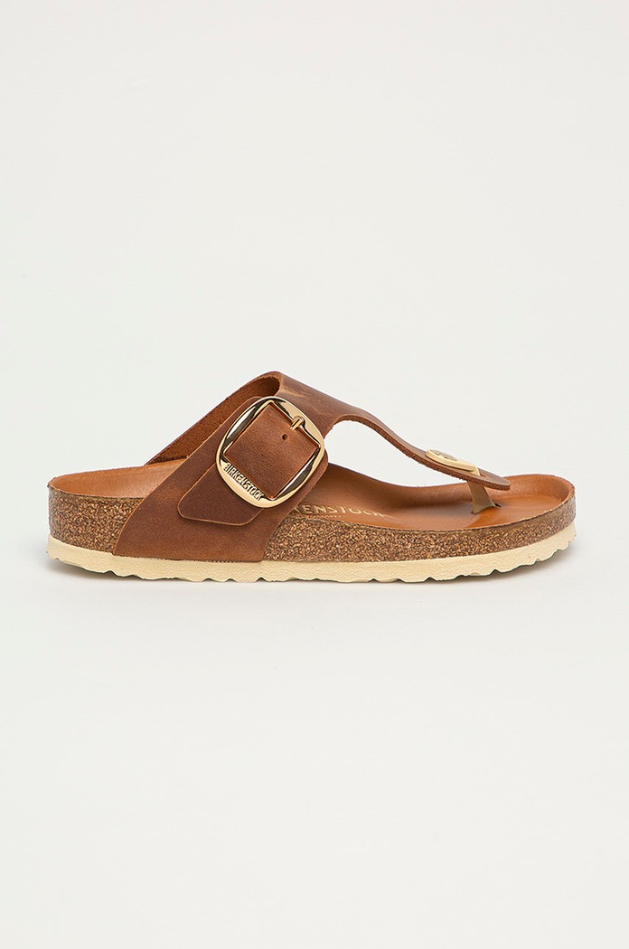 Δερμάτινες σαγιονάρες Birkenstock Gizeh Big Buckle φλατ καφέ 1018745