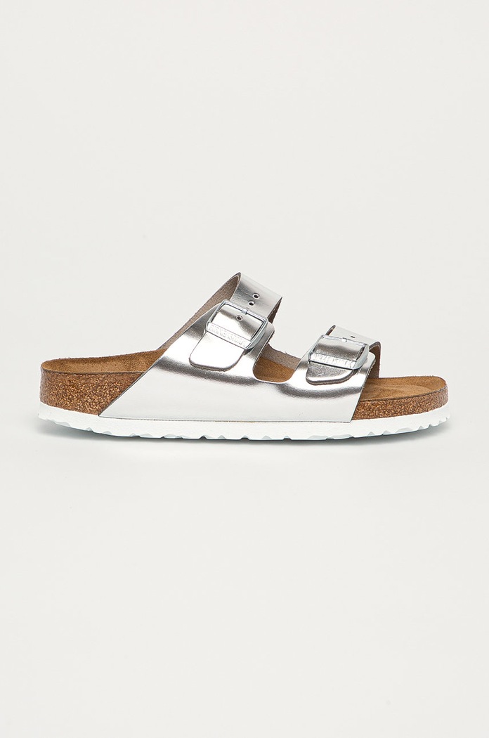 Usnjeni natikači Birkenstock Arizona SFB Ravna srebrna 1005961