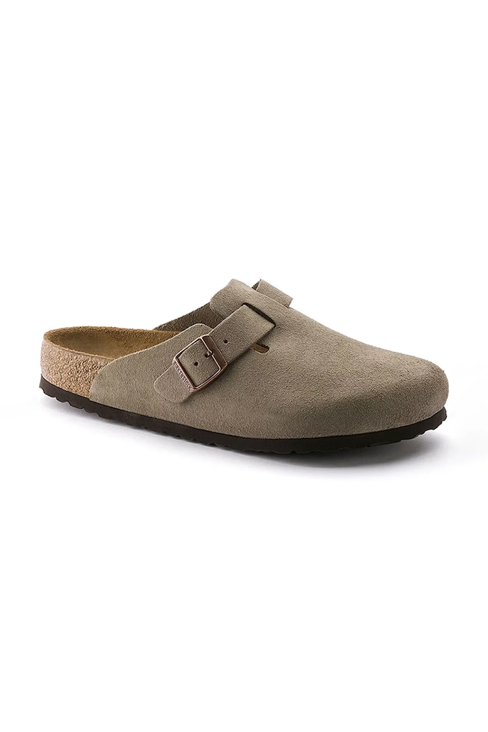 Birkenstock Boston klapki z zakrytymi palcami damskie zamszowe 560773 beżowy AA00