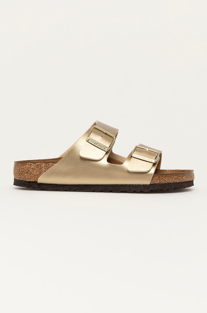 Παντόφλες Birkenstock Arizona απομίμηση λείου δέρματος χρυσαφί 1016110