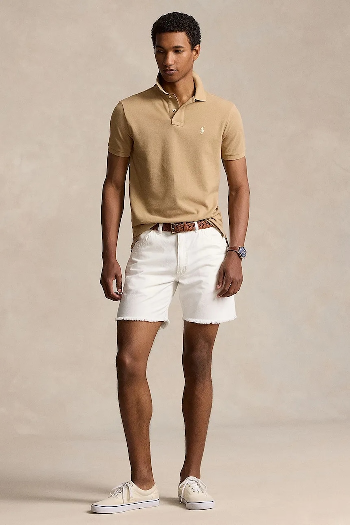 Ρούχα Polo Ralph Lauren πόλο ανδρικό βαμβακερό 710536856 μπεζ