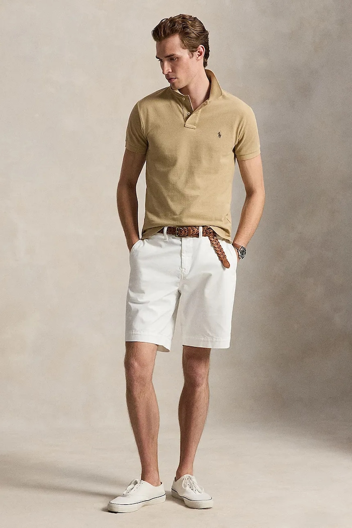 Ρούχα Polo Ralph Lauren πόλο ανδρικό βαμβακερό 710536856 μπεζ