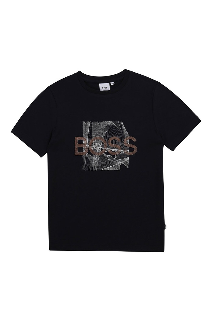 BOSS - T-shirt dziecięcy J25L02.114.150 nadruk granatowy J25L02.114.150
