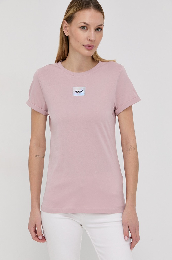 HUGO T-shirt bawełniany 50456008 różowy 50456008