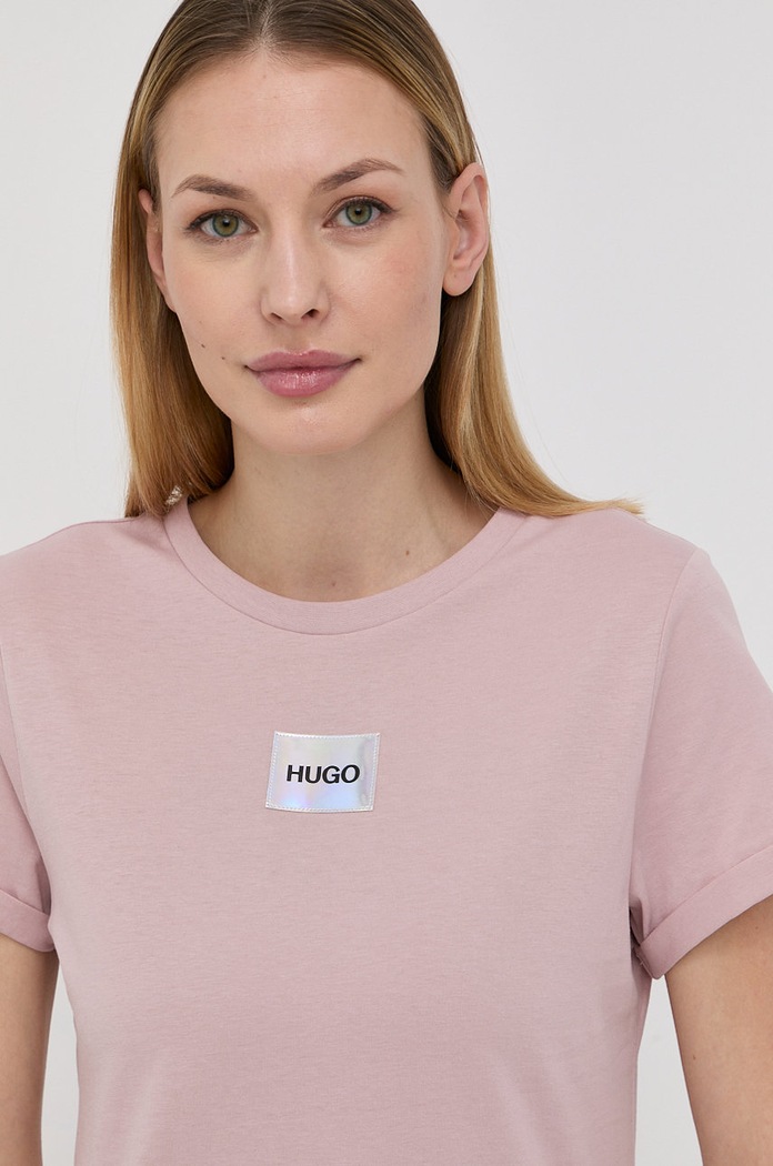 T-shirt bawełniany 50456008 HUGO 50456008 różowy