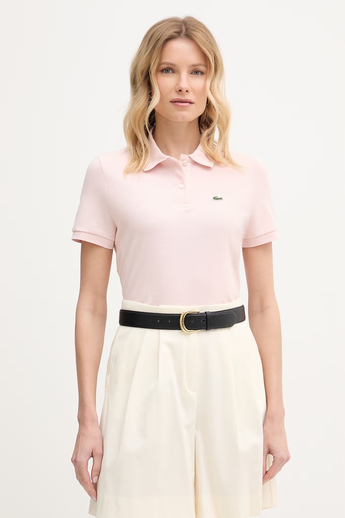 Lacoste πόλο βαμβακερό γυναικείο απλό ροζ PF7839