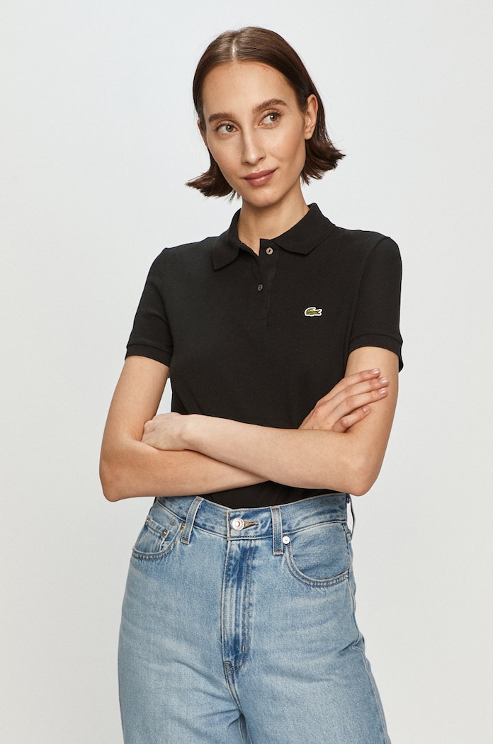 Lacoste πόλο βαμβακερό γυναικείο απλό μαύρο PF7839