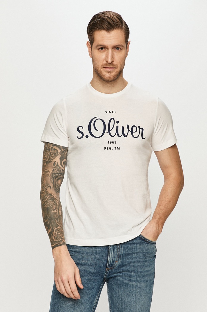 T-shirt bawełniany s.Oliver 2057432 biały