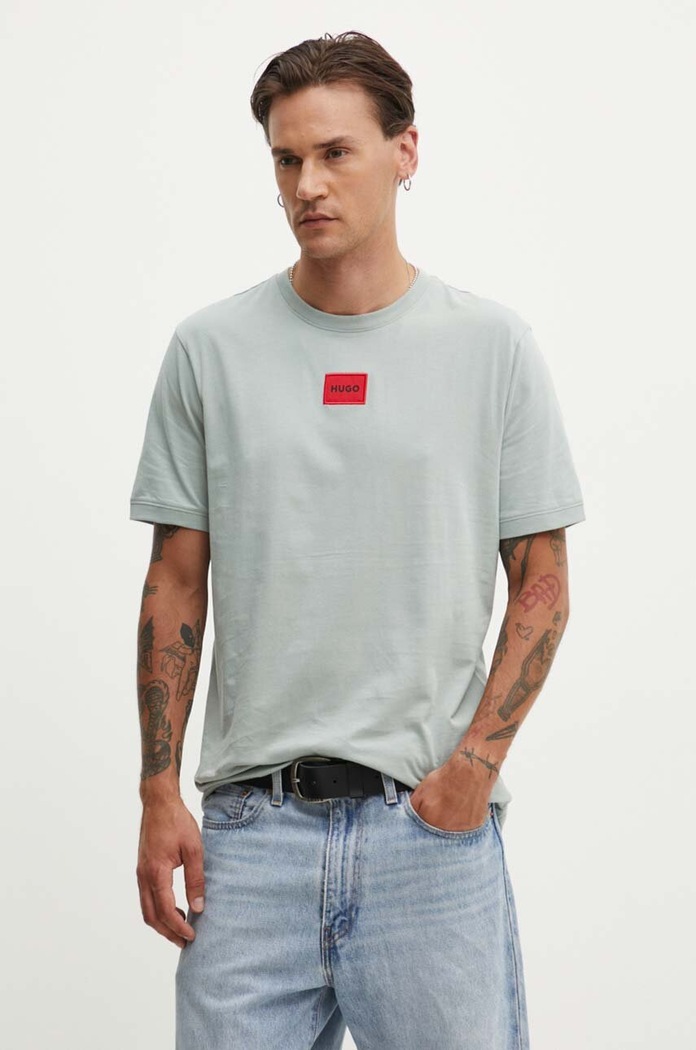 HUGO T-shirt basic męski bawełniany Diragolino212 regular szary 50447978