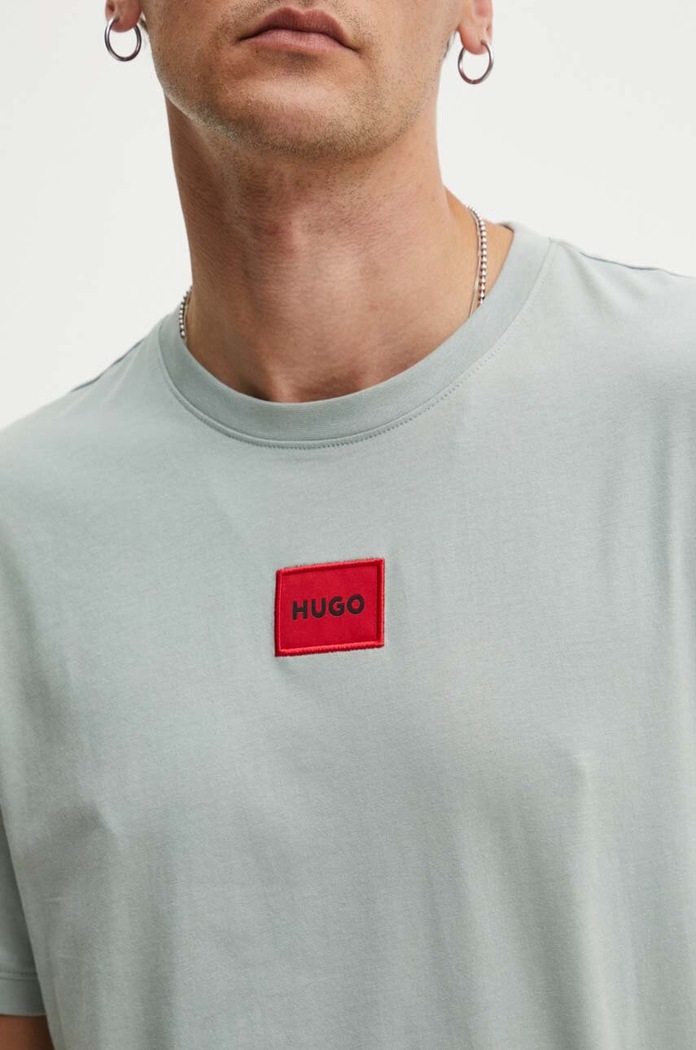 HUGO T-shirt basic męski bawełniany Diragolino212 szary 50447978