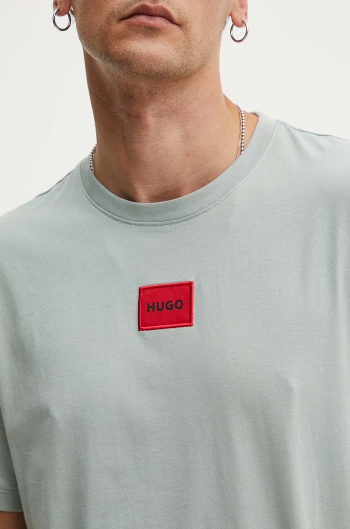 HUGO T-shirt basic męski bawełniany Diragolino212 szary 50447978