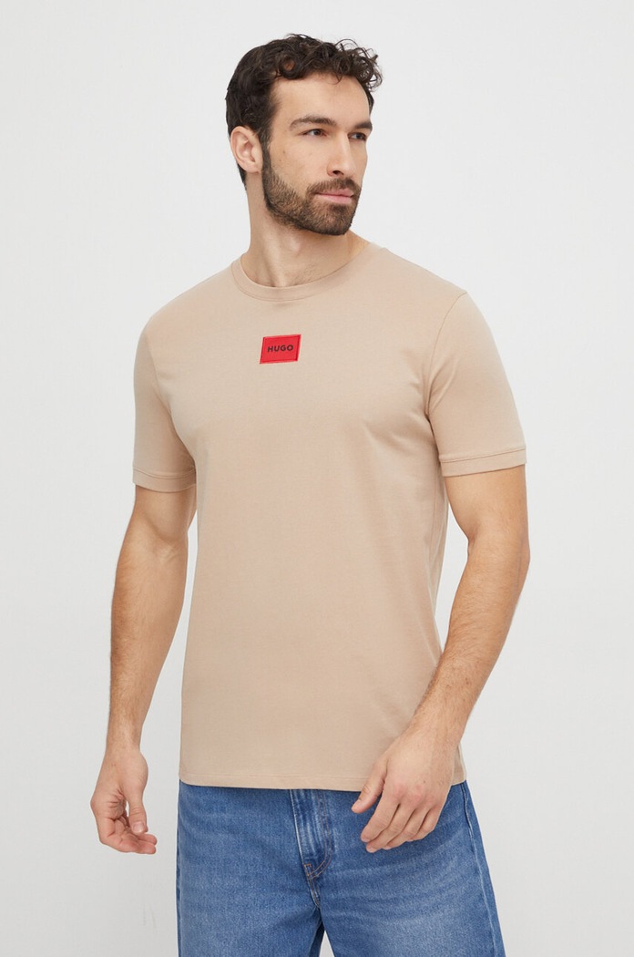 Ρούχα HUGO βασικό t-shirt ανδρικό βαμβακερό Diragolino212 50447978 μπεζ