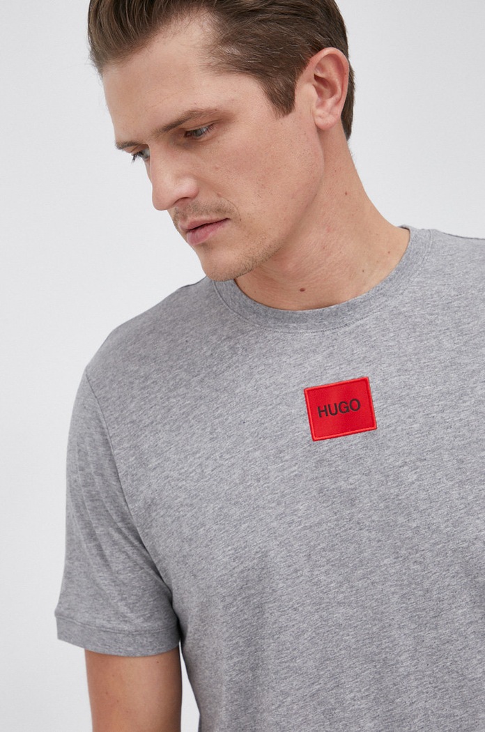 HUGO T-shirt basic męski bawełniany Diragolino212 szary 50447978
