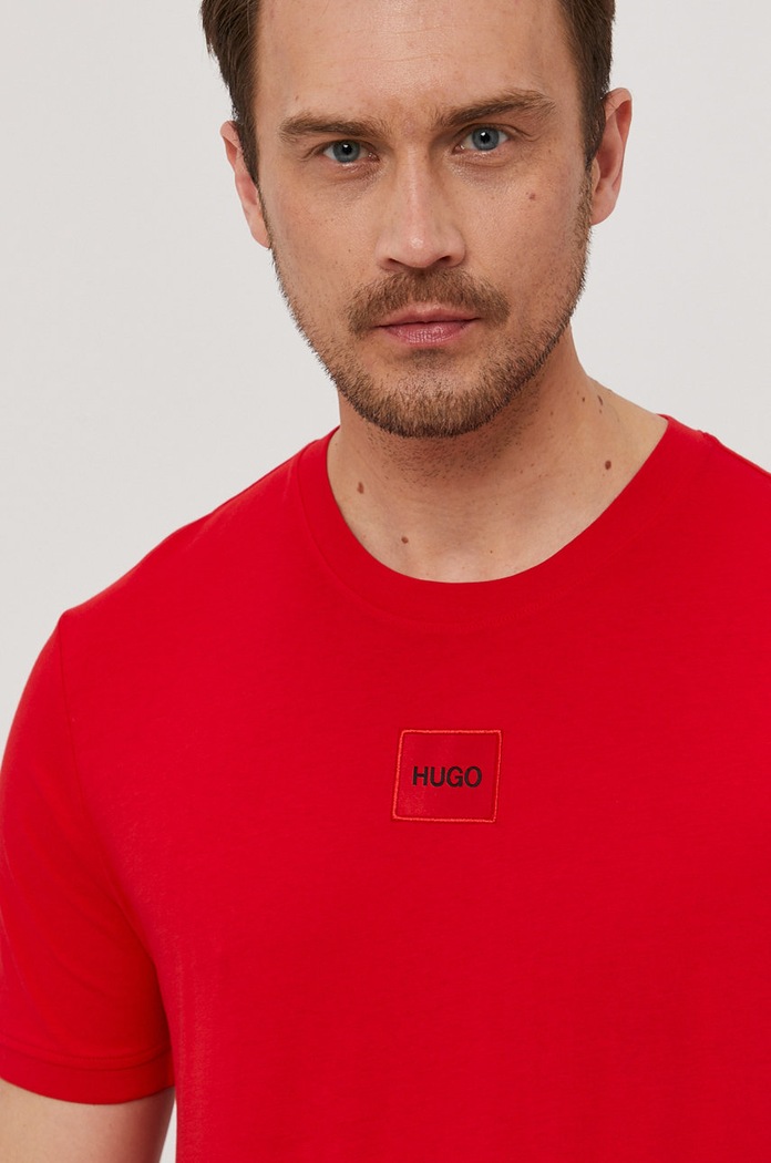 HUGO T-shirt basic męski bawełniany Diragolino212 czerwony 50447978
