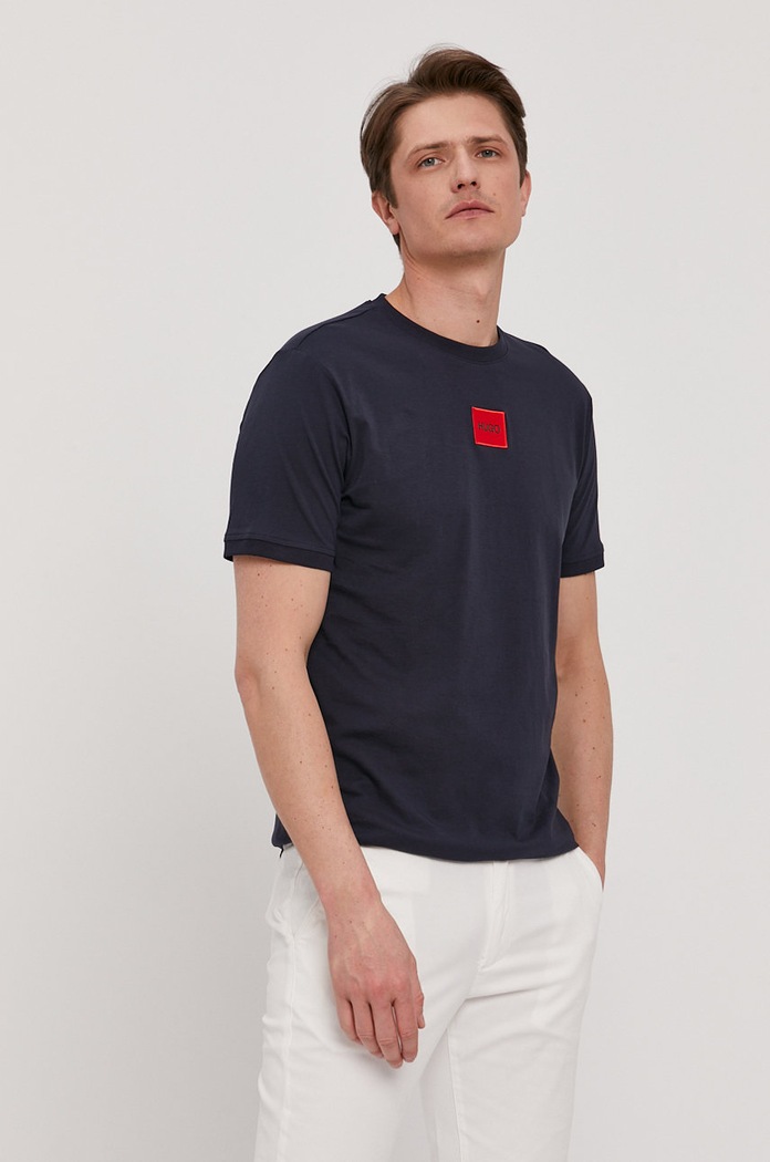 HUGO t-shirt basic ανδρικό βαμβακερό Diragolino212 απλικέ σκούρο μπλε 50447978