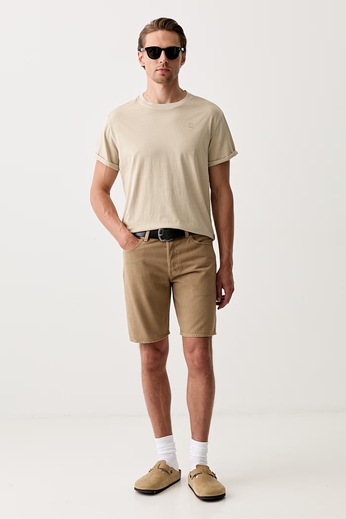 G-Star t-shirt ανδρικό βαμβακερό Lash D16396.2653 μπεζ AA00