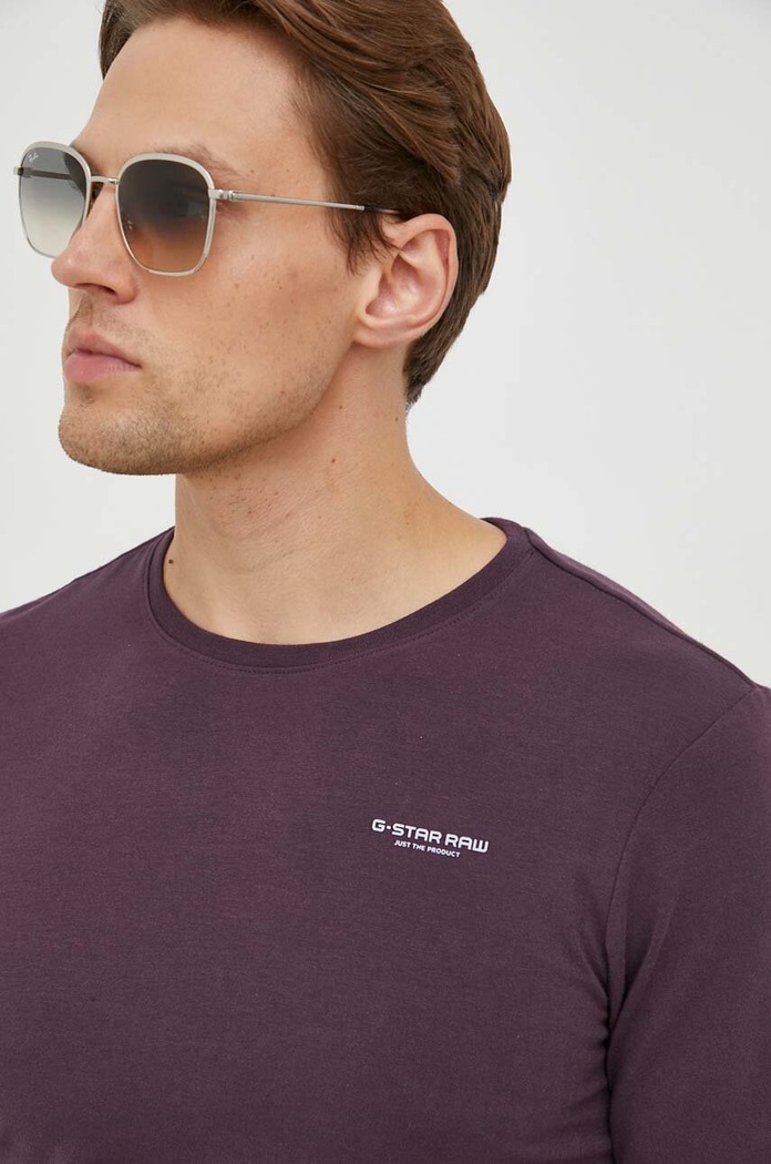 G-Star T-shirt męski bawełniany z elastanem Slim base z elastanem fioletowy D19070.C723