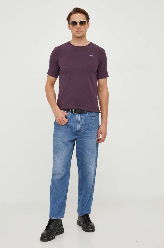G-Star T-shirt męski bawełniany z elastanem Slim base D19070.C723 fioletowy AA00