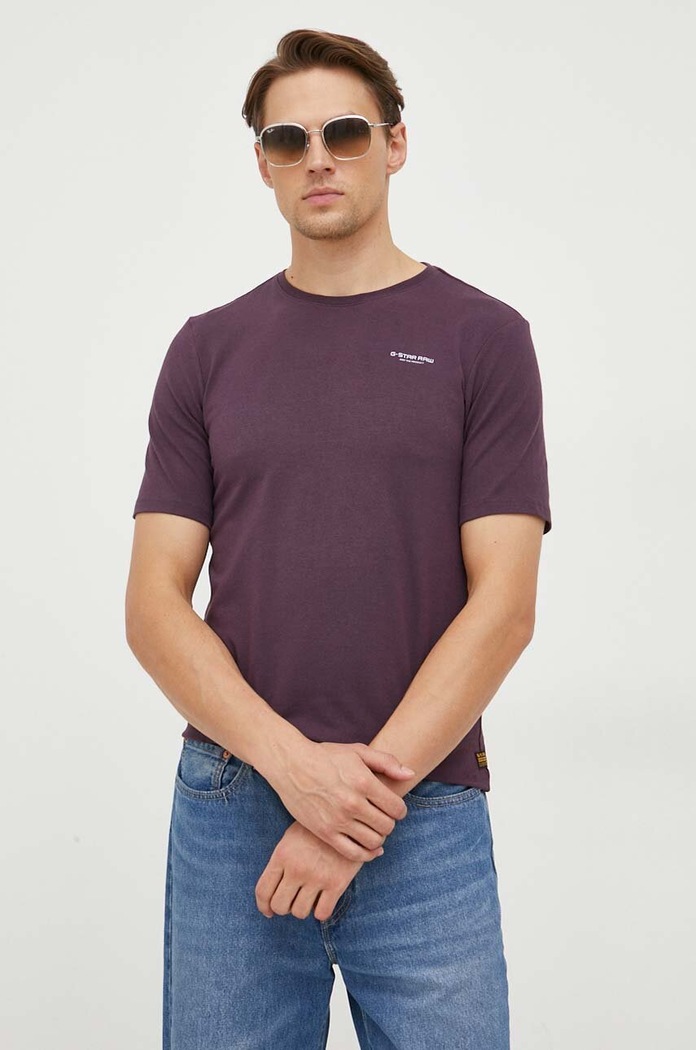 G-Star T-shirt męski bawełniany z elastanem Slim base fioletowy D19070.C723