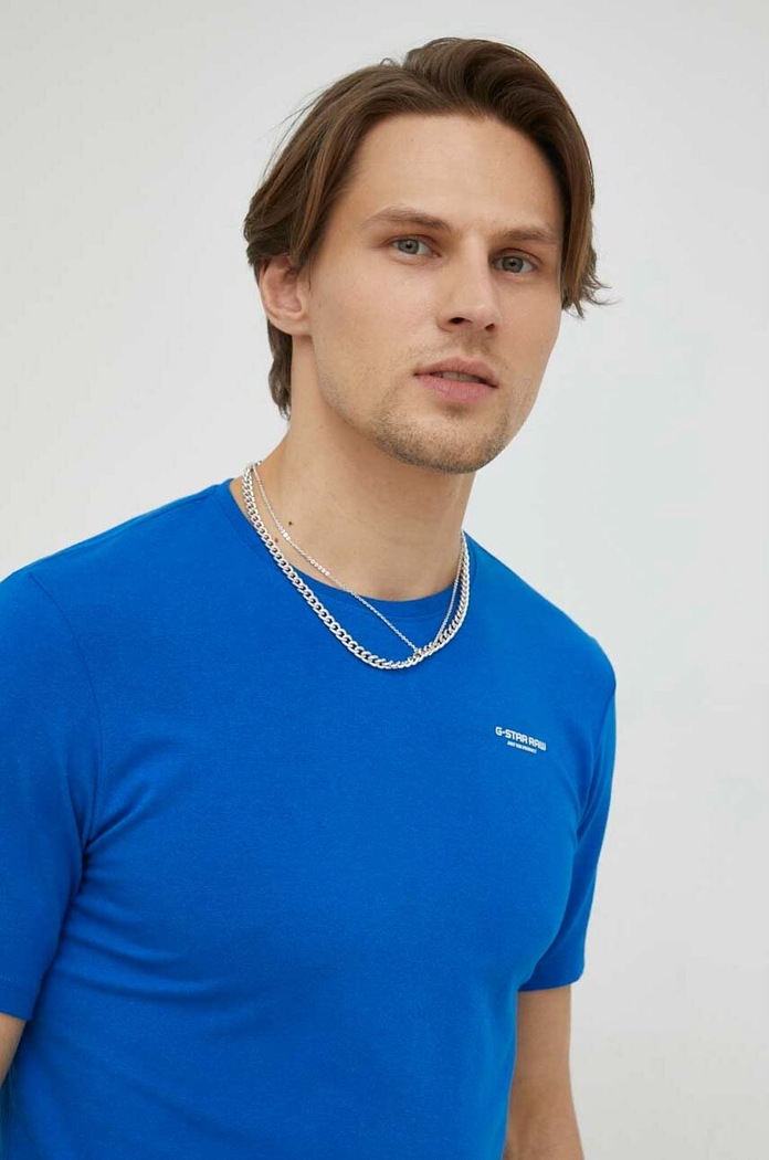 G-Star T-shirt męski bawełniany z elastanem Slim base z elastanem niebieski D19070.C723