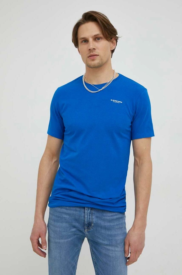 G-Star T-shirt męski bawełniany z elastanem Slim base niebieski D19070.C723