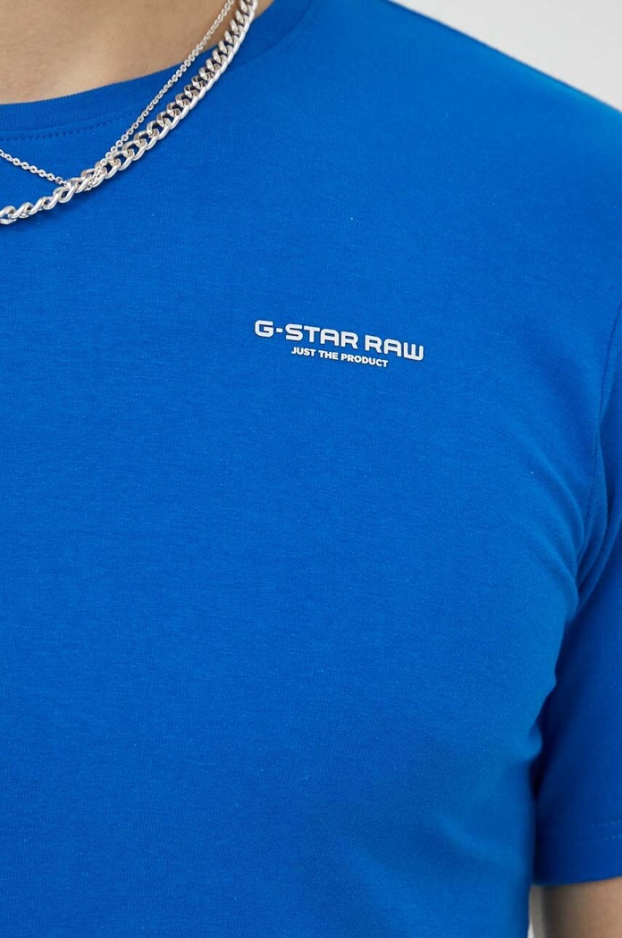 G-Star T-shirt męski bawełniany z elastanem Slim base D19070.C723 niebieski