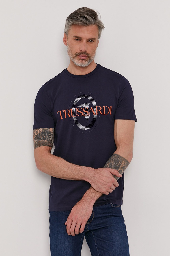 Trussardi Jeans T-shirt nadruk granatowy 52T00507.1T003076