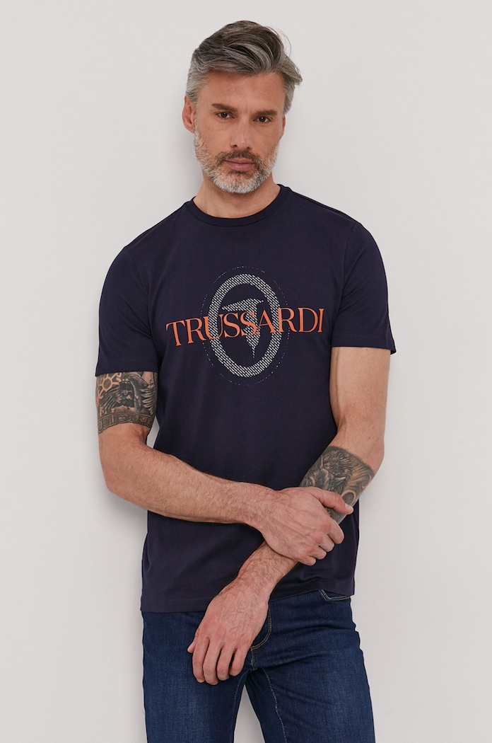 Trussardi Jeans T-shirt nadruk granatowy 52T00507.1T003076