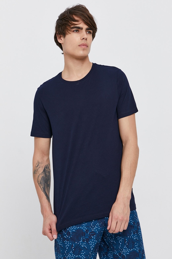 Bombažen t-shirt United Colors of Benetton Okrogel mornarsko modra 3U53J1F15.016