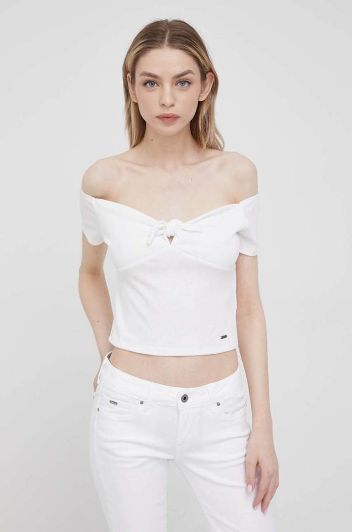 Μπλουζάκι Pepe Jeans Beth slim λευκό PL505136.800