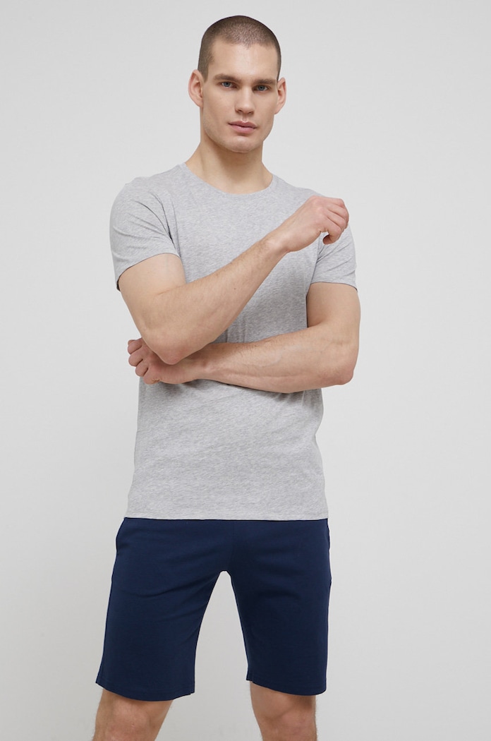 United Colors of Benetton памучно горнище на пижама с къси ръкави 3BVG2M271.501 сив SS22