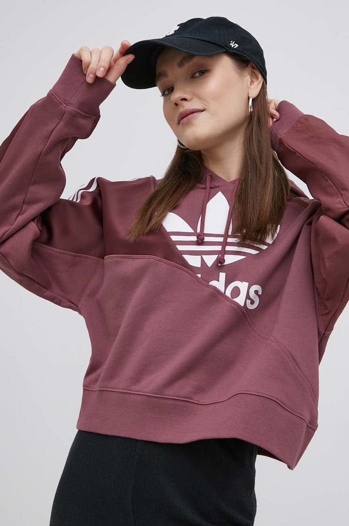Ρούχα Βαμβακερή μπλούζα adidas Originals HC7035 μπορντό