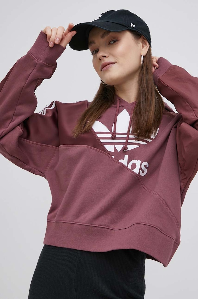 Ρούχα Βαμβακερή μπλούζα adidas Originals HC7035 μπορντό